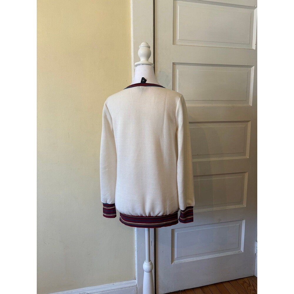 Women’s sweater cream retro stripe crewneck ribbed vintage classic old school - Picture 3 of 6